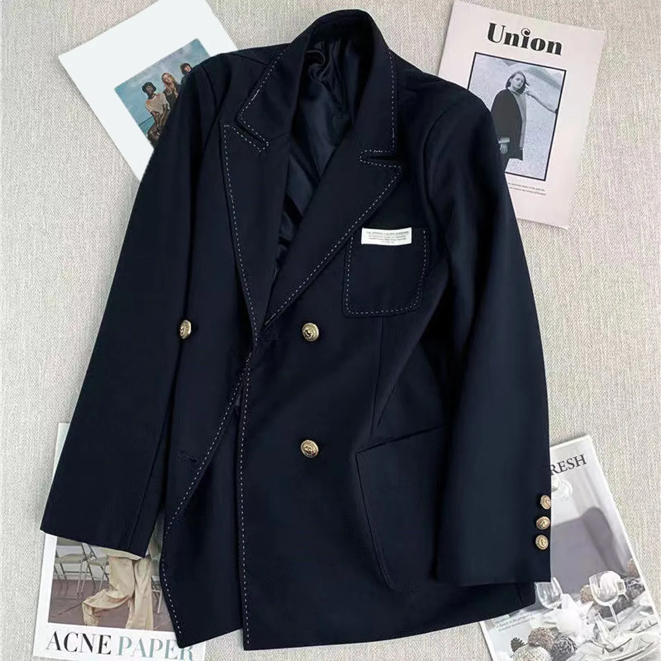 Womens Suits & Blazers fashion women suit designer The spring navy contrast bright line blazer A38