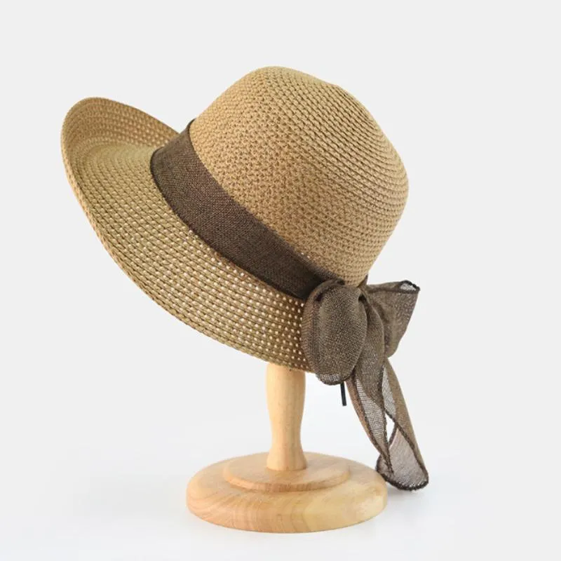قبعات واسعة الحافة شمس الصيف للنساء قابلة للطي قش Sunbonnet المرنة Cloche Hat Holiday Style Chapeau