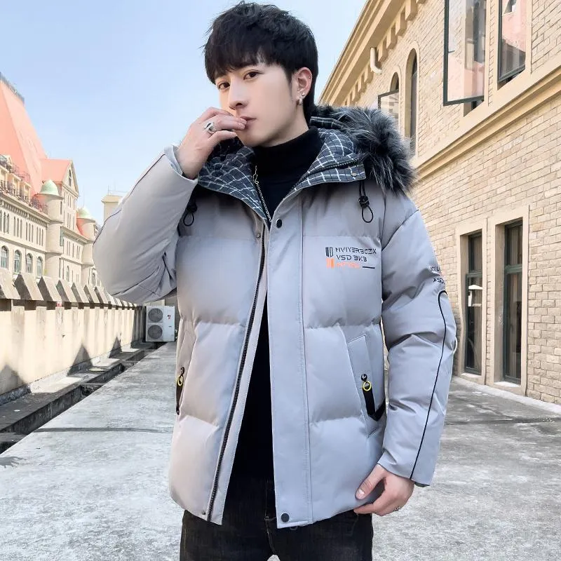 Men's Jackets Autumn Men's 2023 Winter Detachable Fur Collar Thick Cotton Padded Jacket Outwear Warm Hooded Coat Parkas Male Tops