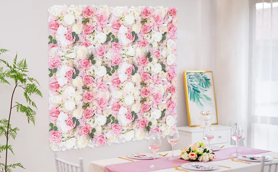 Artificial Silk Rose Flower Panels 2 Pack for Backdrop Wedding Wall Decoration