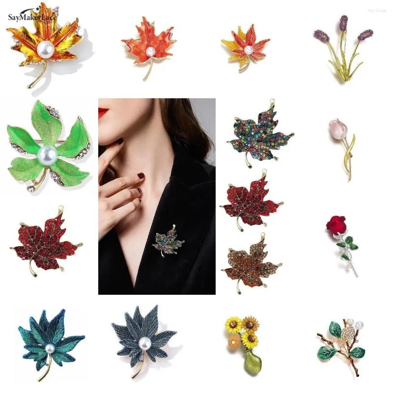 Brooches 1PC Colorful Rose Flower Shaped Brooch Pins Clothes For Women Wedding Rhinestone Leaves Lapel Badges Jewelry