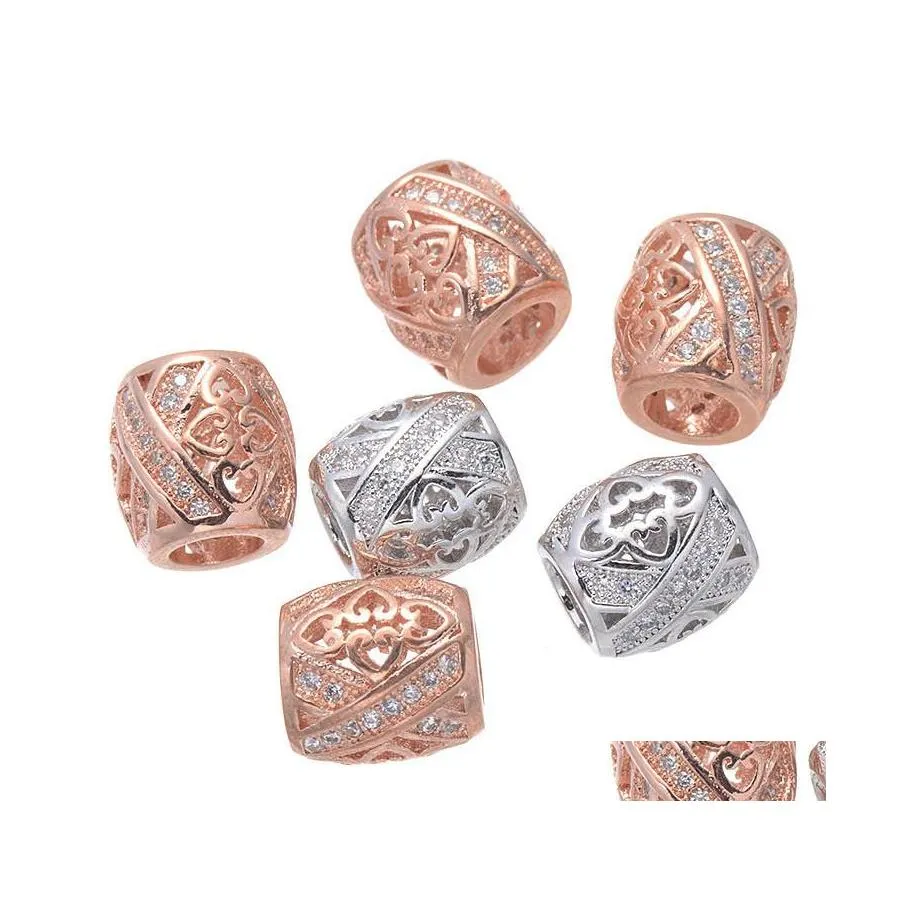 Alloy Micro Pave Shining Cubic Zirconia Big Hole Hollow Beads For Jewelry Making Diy Drop Delivery Ot9Nq
