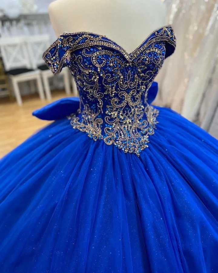 gold and royal blue prom dresses Gold Beaded Prom Dress with Royal Blue Tulle Skirt loveangeldress