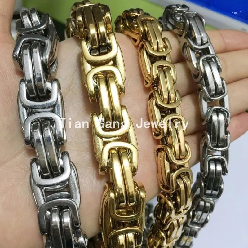 Chaînes 8-40 "couleur argent or 316L collier en acier inoxydable boîte byzantine hommes garçons chaîne colliers ou bracelet lourd 12/15mm