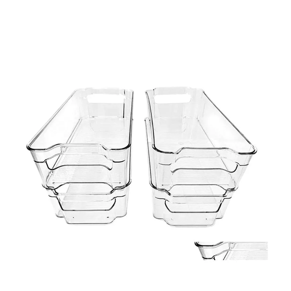 Garrafas de armazenamento Jarros 4 Pacote grandes caixas de organizador de geladeira pl￡stica transparente com al￧a para a despensa de cozinha Drop Drop Home Gard Gard Dhf2c