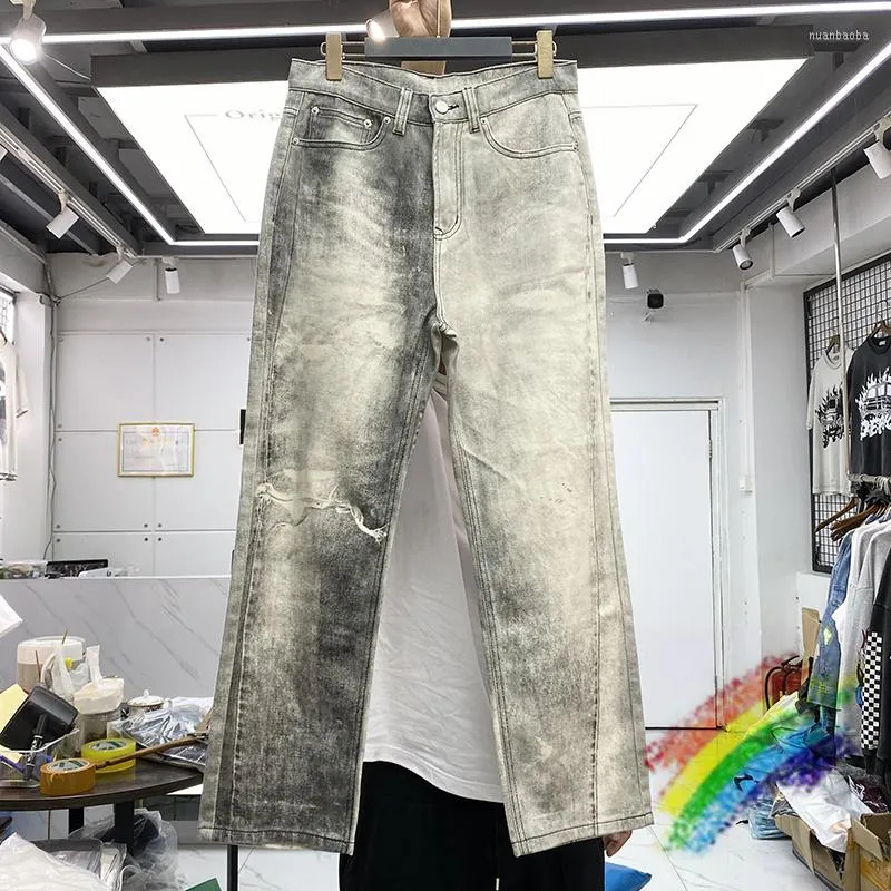 Jeans da uomo Tie Dye Washed Uomo Donna Pantaloni casual in tessuto pesante patchwork di qualità