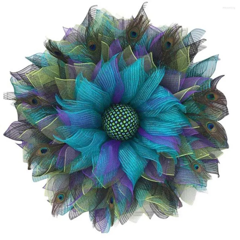 Decorative Flowers 45cm Multi-color Peacock Wreath Home Garland Decoration Front Door Wall Hanging For Wedding Decor