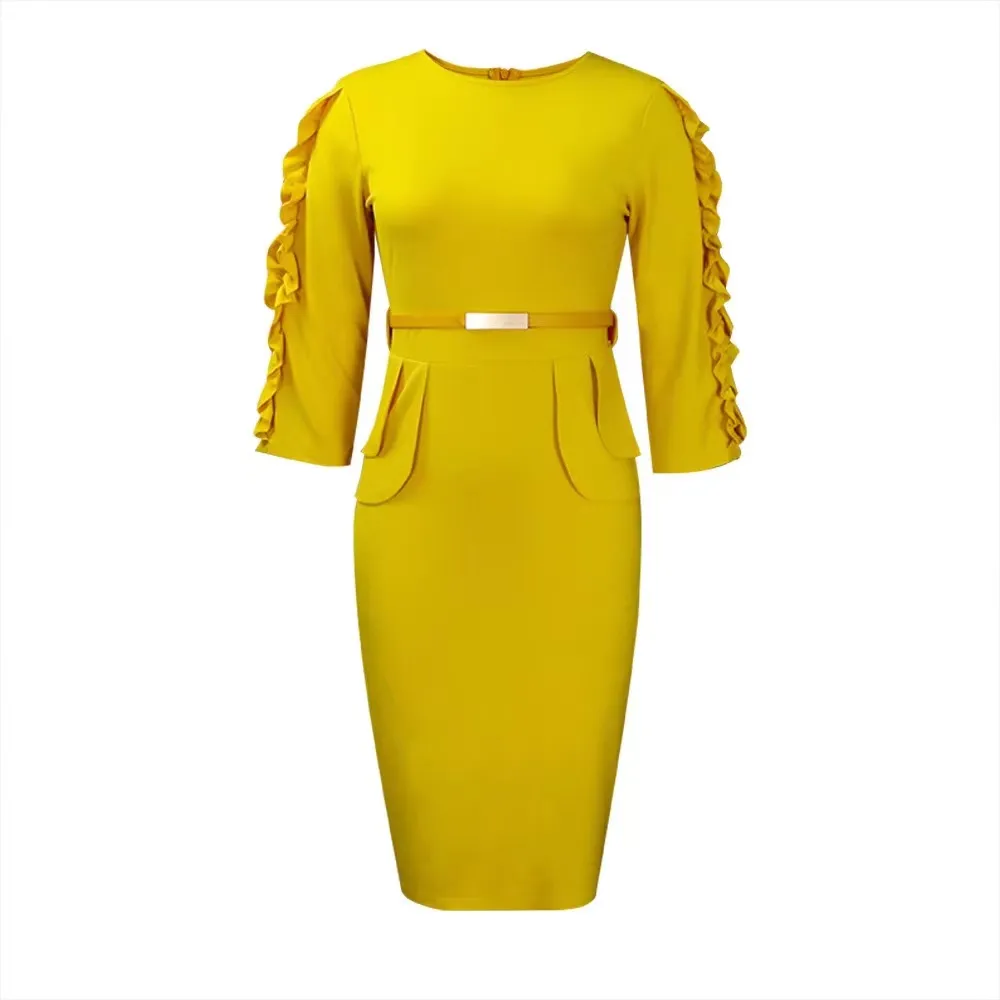 Pencil Dresses Yellow Peplum Dress Plus Size Juliana Peplum Gown Yellow Fashion  Nova