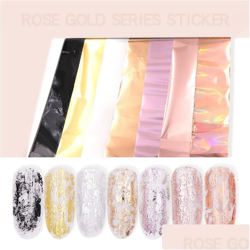 Stickers Decals Rose Gold Holographic Nail Foils Starry Sky Glitter Art Transfer Paper Tips Drop Delivery Health Beauty Salon Dhloy