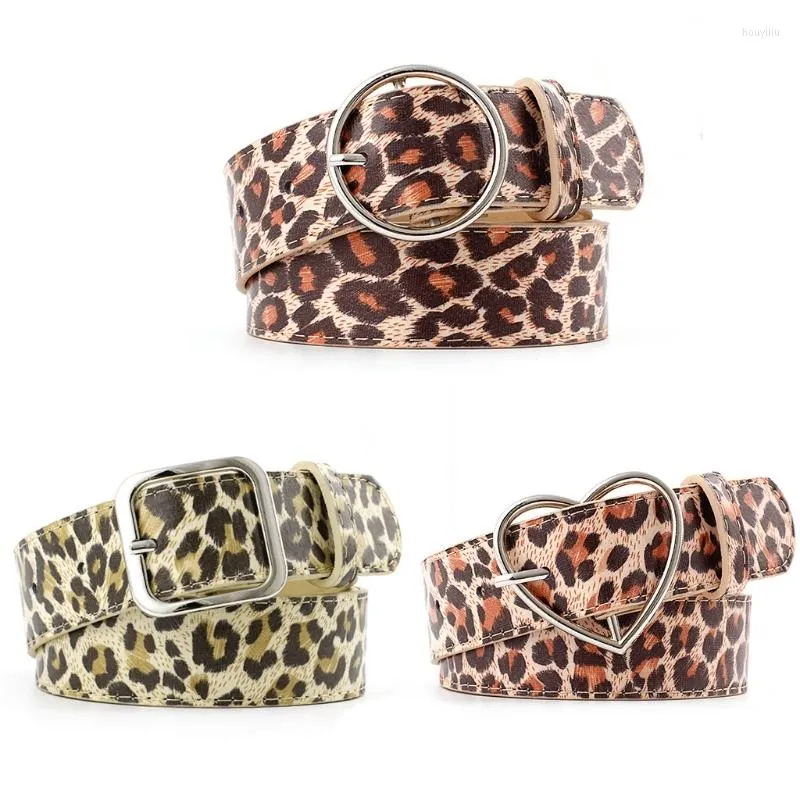 Bältesstil Kvinnor Retro Leopardtryck faux läder midjebälte med legering geometrisk spänne c