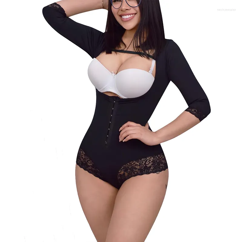 Shapers pour femmes Fajas Vêtement de compression pour femmes avec manches longues Sangles Crochet Fermeture Shapewear Taille Entraîneur Tummy Control Body