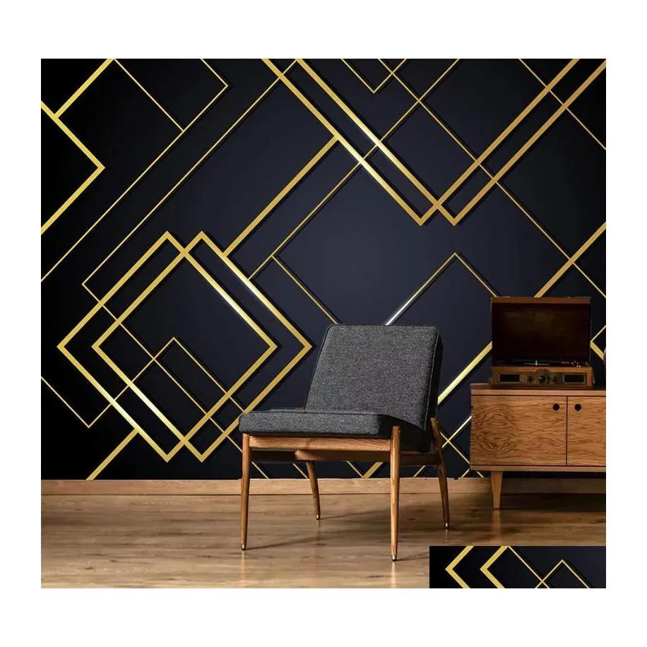 Wallpapers Custom 3d Po Wallpaper Golden Lines Creative Geometric Mural Slaapkamer Woonkamer Sofa TV Achtergrond Wall Papers Home Deco DH0HM