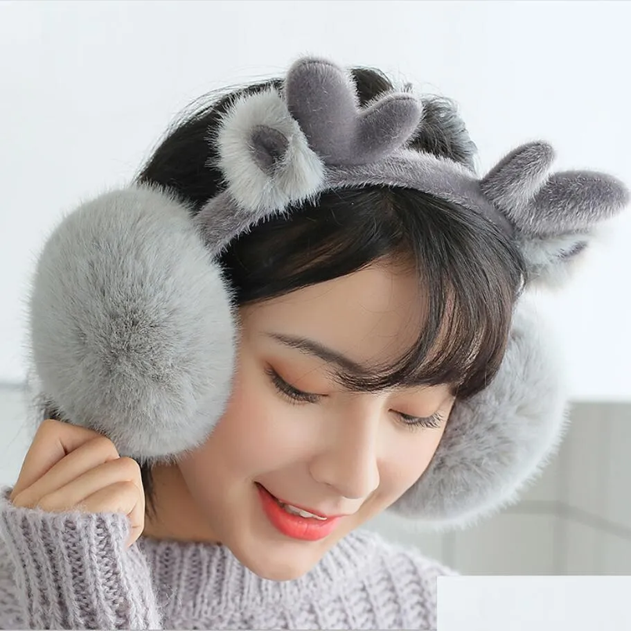 Ear Muffs Earmuffs Warm Women Winter Cute Cartoon Deer Elf Christmas Fold Cold 221107 Drop Delivery Fashion Accessories Hats Scarves Dhcyp