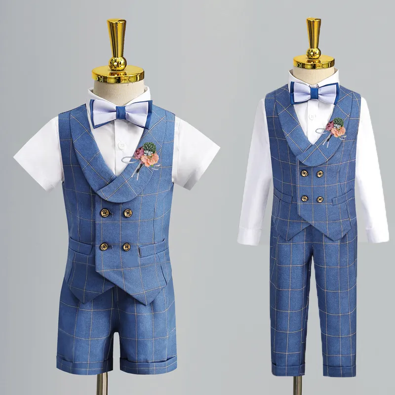 Set di abbigliamento Bambino Gilet formale Completo Ragazzo Estate Autunno Matrimonio Bambino Primo compleanno Pianoforte Performance Costume Gilet per bambini Pantaloncini Vestiti 230110