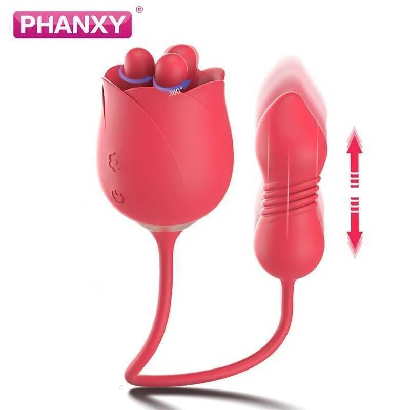 Seks Oyuncaklar Masaj Phanxy Güçlü Gül Dildo İtme Vibratör Kadın Klitoris Stimülatörü 360 ﾰ Dönen G-Spot Oyuncakları Kadın İçin