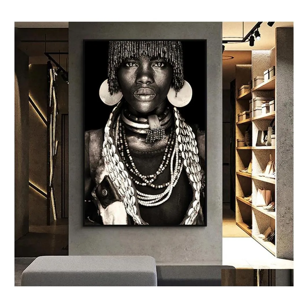 Картины африканская стена искусство примитивное племенное женское холст живопись современной домашней декор черная женщина картин