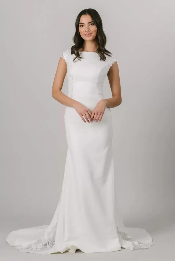 Simple Mermaid Crepe Wedding Dress Modest Cap... From Alegant_lady, $135.11  | DHgate.Com
