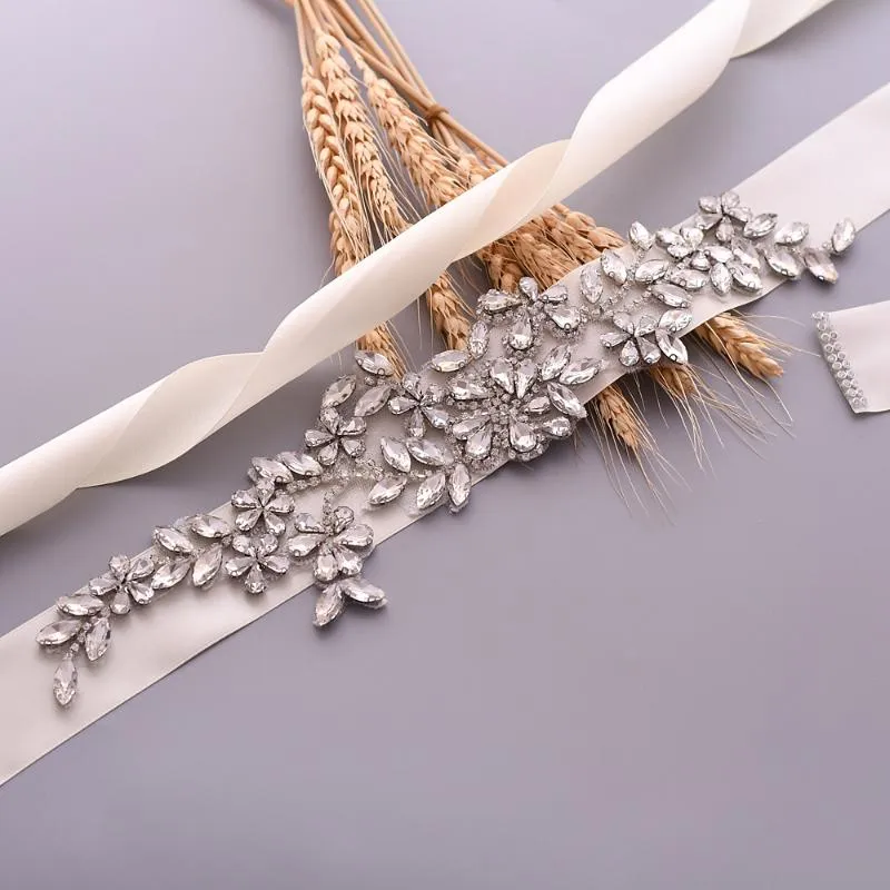 Ceintures de mariage TRiXY S283 ceinture en strass de luxe mariée demoiselle d'honneur ceinture Applique de mariée argent tache Derss