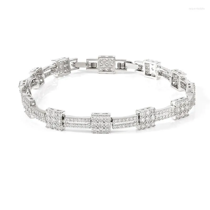 Link Armbänder Luxus Männer Frauen Handgelenk Armreif Doppelschicht Schlank Kupfer Quadrat 3A CZ Armband