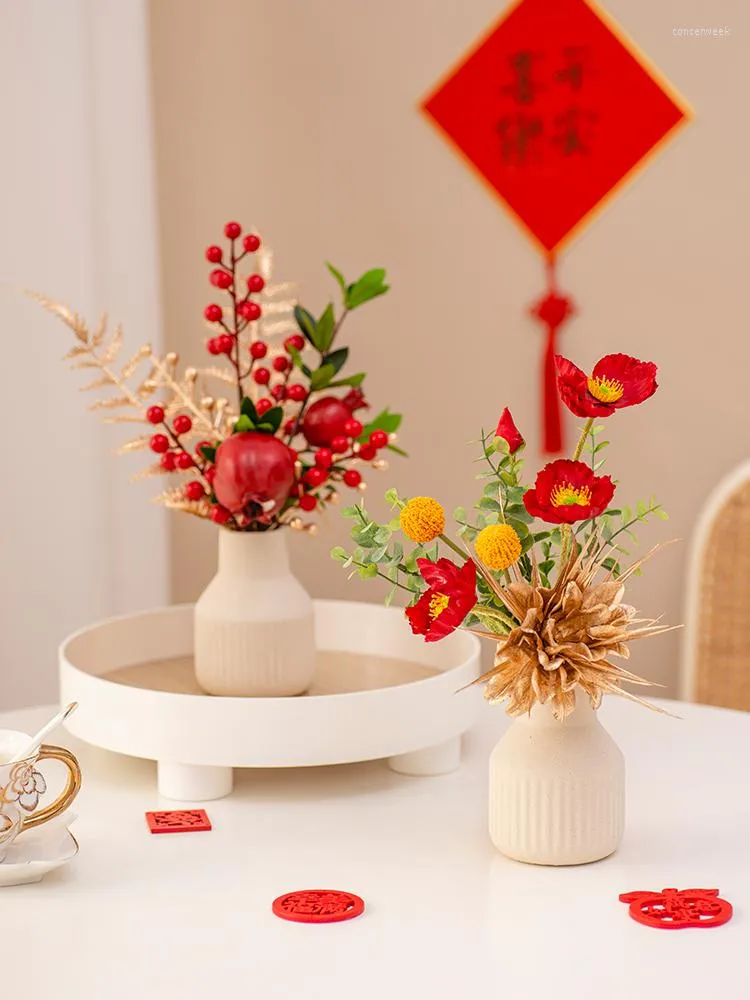 Flores decorativas Sala de estar Desktop Red Winterberry Ornamentos Ano Flower Artificial Fall Decorations Decores em casa