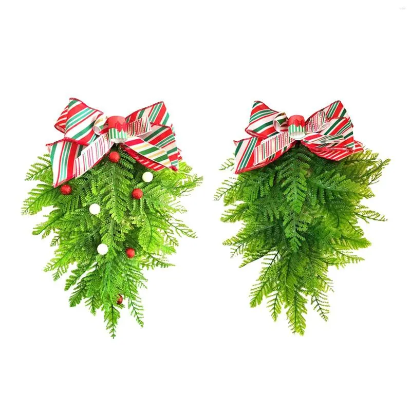 Decorative Flowers Winter Christmas Teardrop Swag Door Wall Windows Hanging Wreath For Home Backdrop Outdoor Indoor Party Decor