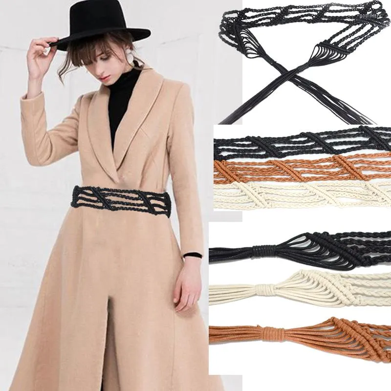 Belts Desinger 2023 Fashion Ladies Retro Hand-woven Wax Rope Stripe Style Waist Seal Decorative Belt BG-1574