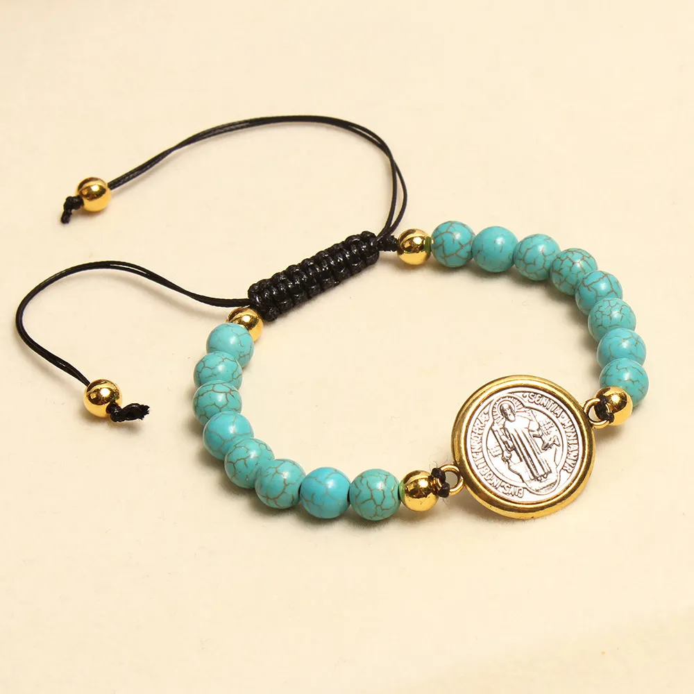 Aanpassen van touw heilige rozenkrans turquoise kralen armband gebed parelarmband religieuze sieraden