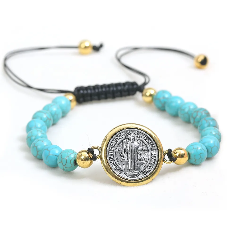 Aanpassen van touw heilige rozenkrans turquoise kralen armband gebed parelarmband religieuze sieraden