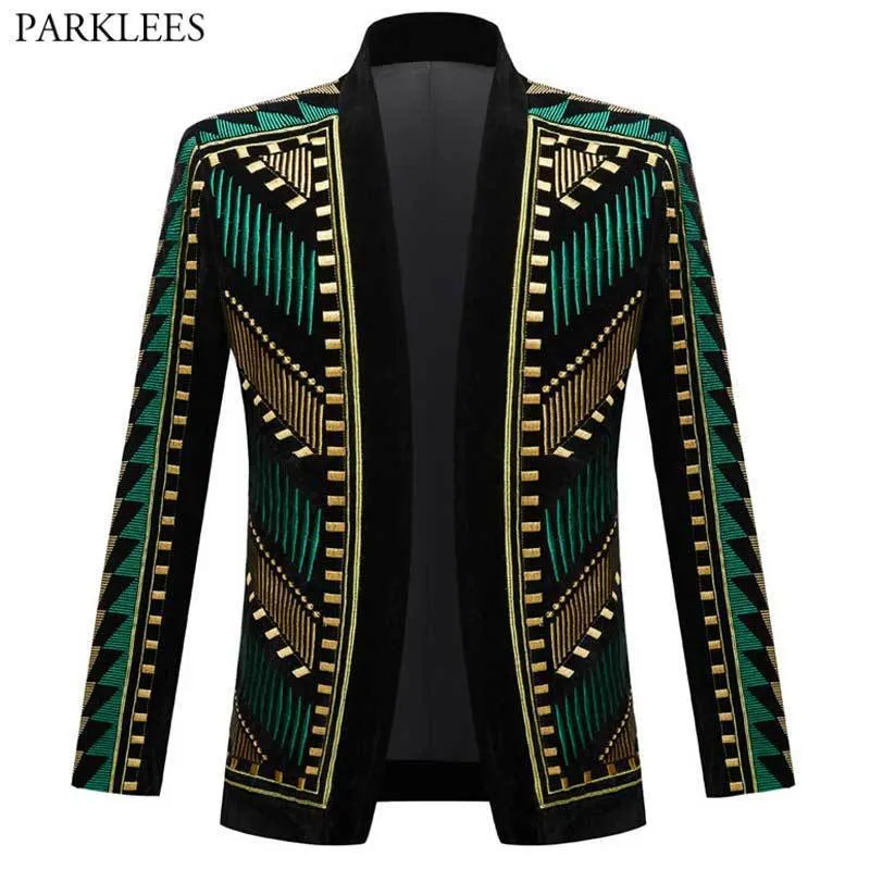 Men's Suits Blazers Luxury African Embroidery Cardigan Blazer Jacket Men Shawl Lapel Slim Fit Striped Suit Jacktes Male Party Prom Wedding Costumes 230111
