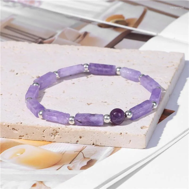 Strand Retro Rectangular Strip Pink Crystal Natural Stone Bead Armband Fashion Party Jewelry Gift for Women Men Accessories