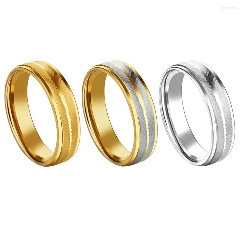 Wedding Rings Gold Silver Color Male Carved Leaf Shaped Stainless Steel Finger Band For Men Fashion Jewelry Gift 6mm