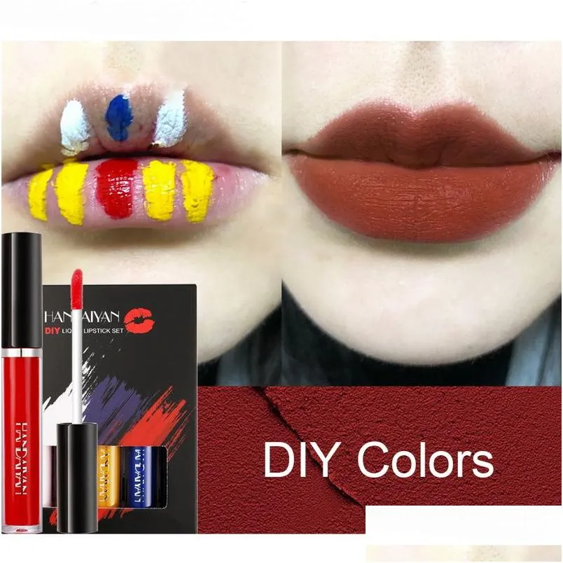 أحمر الشفاه Handaiyan DIY سائل مجموعة 5 ألوان أحمر الشفاه مرطب طويل الصبغة عالية الصباغ الناعم GOG LIP Makeup Glaze Drop Deliv DHW54