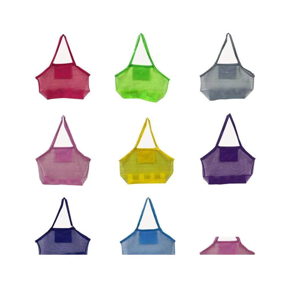 Borse portaoggetti 11 colori Blanks Bambini Mesh Shell Sand Beach Seashell Bag Giocattoli per bambini Ricevere sandbox Lontano Cross Drop Delivery Home Dhagu