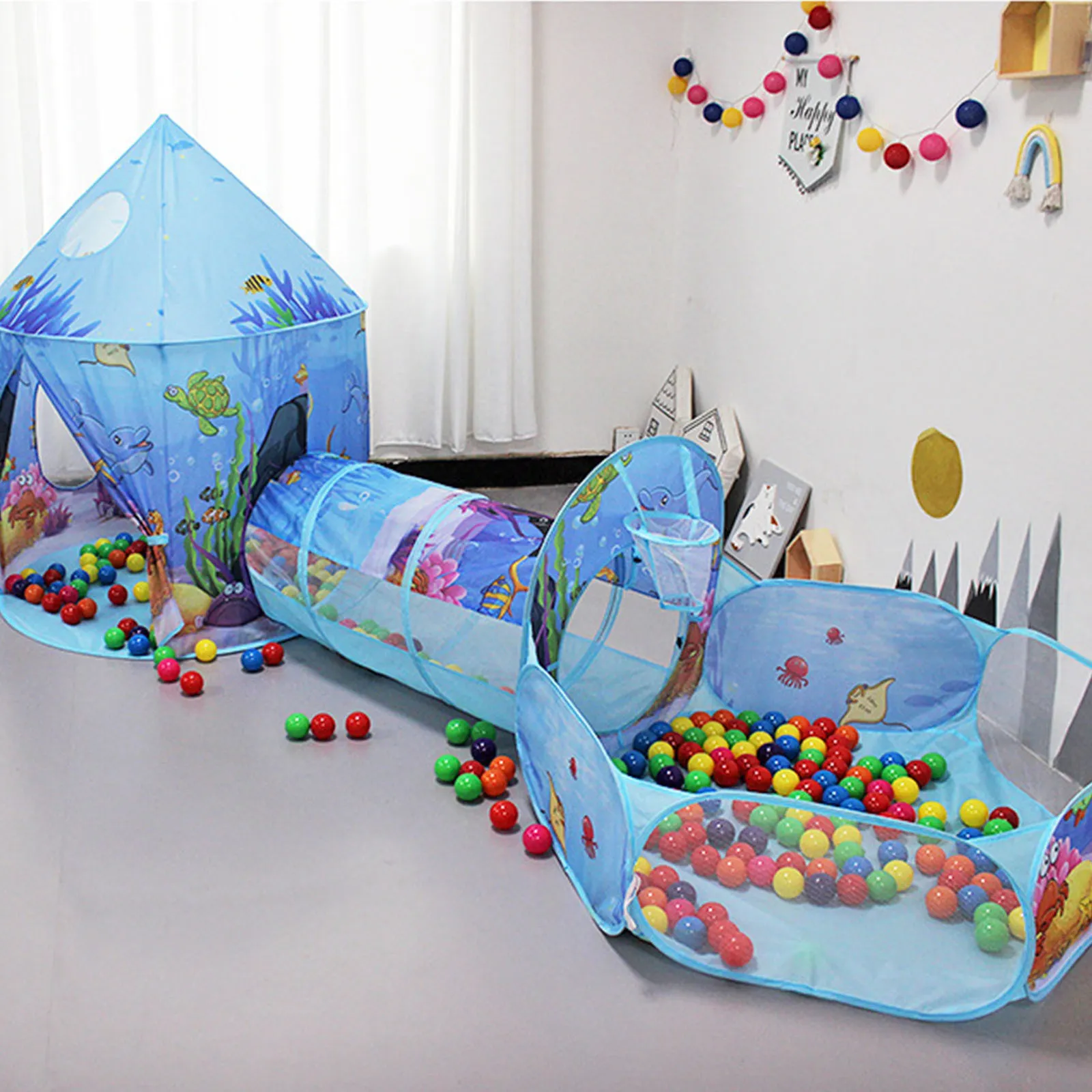 Baby Rail 3 In 1 Children Ball Pit on Playpen Portable Kids Tent Pool with Crawling Tunnel Kid Basketball enbak 230111