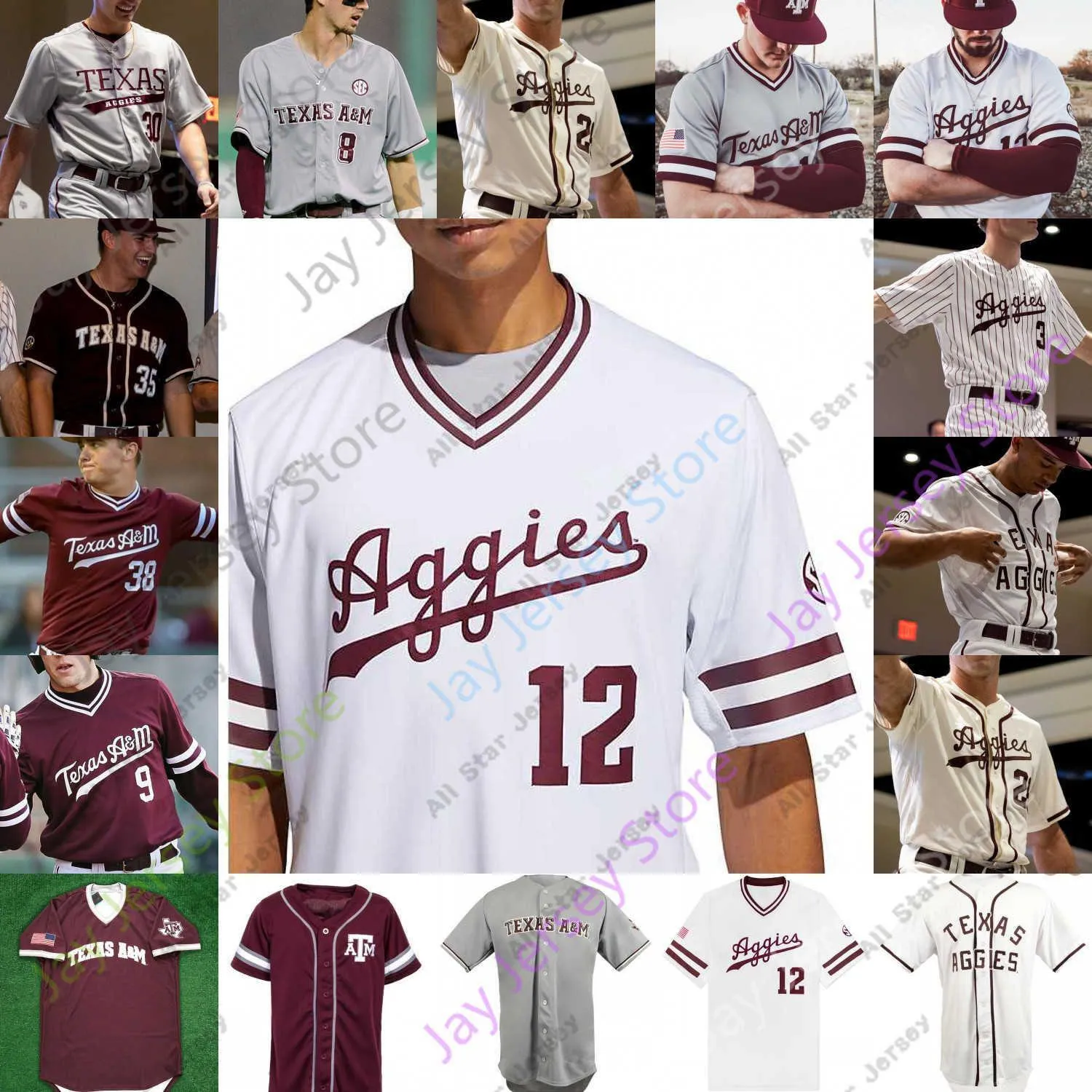 Maillots de Baseball PERSONNALISÉS TEXAS A M Baseball Jersey NCAA College Michael Wacha Will Frizzell Ray Alejo Austin Bost Logan Britt