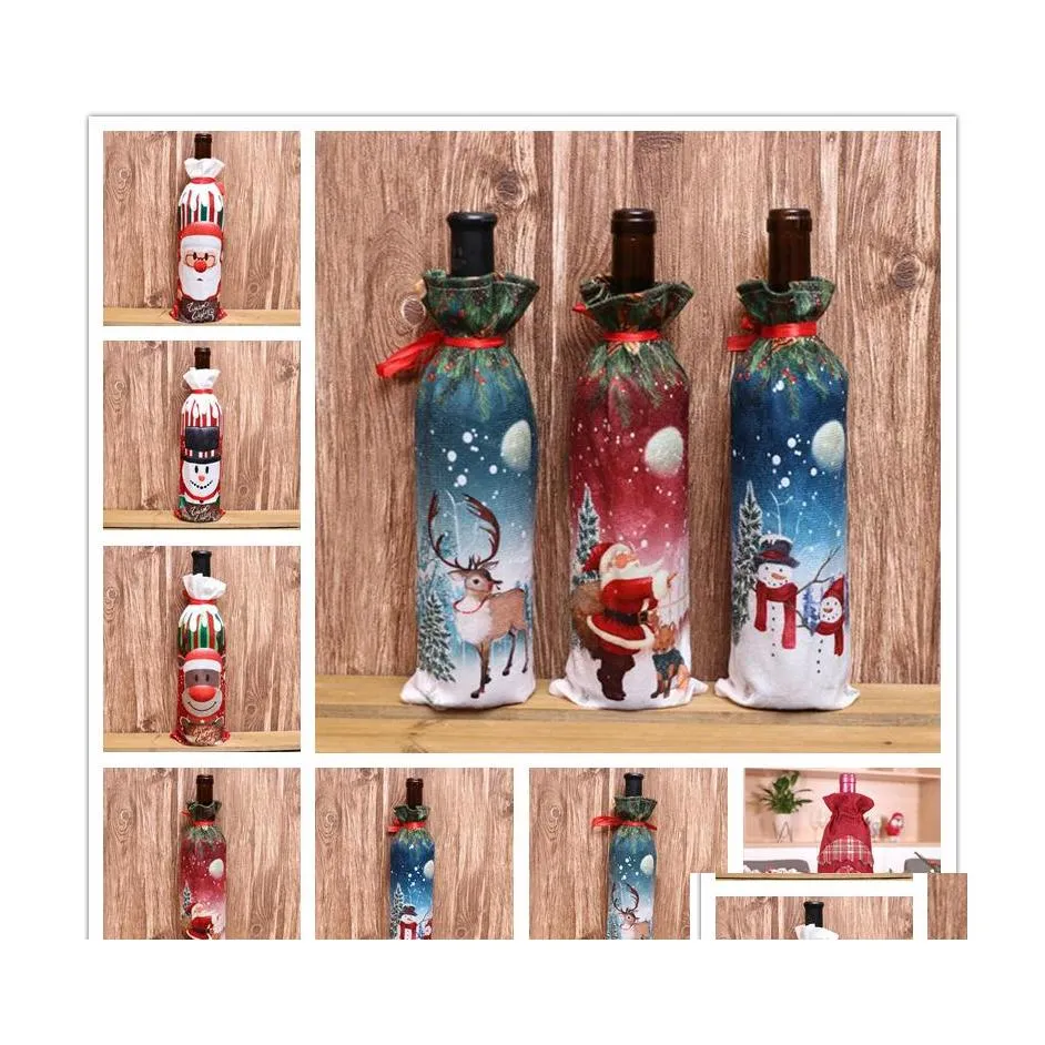 Gift Wrap 11Styles Christmas Decorations For Home Burlap Embroidery Angel Snowman Wine Bottle Er Set Gifts Bag Santa Sack Drop Deliv Dh3Tf