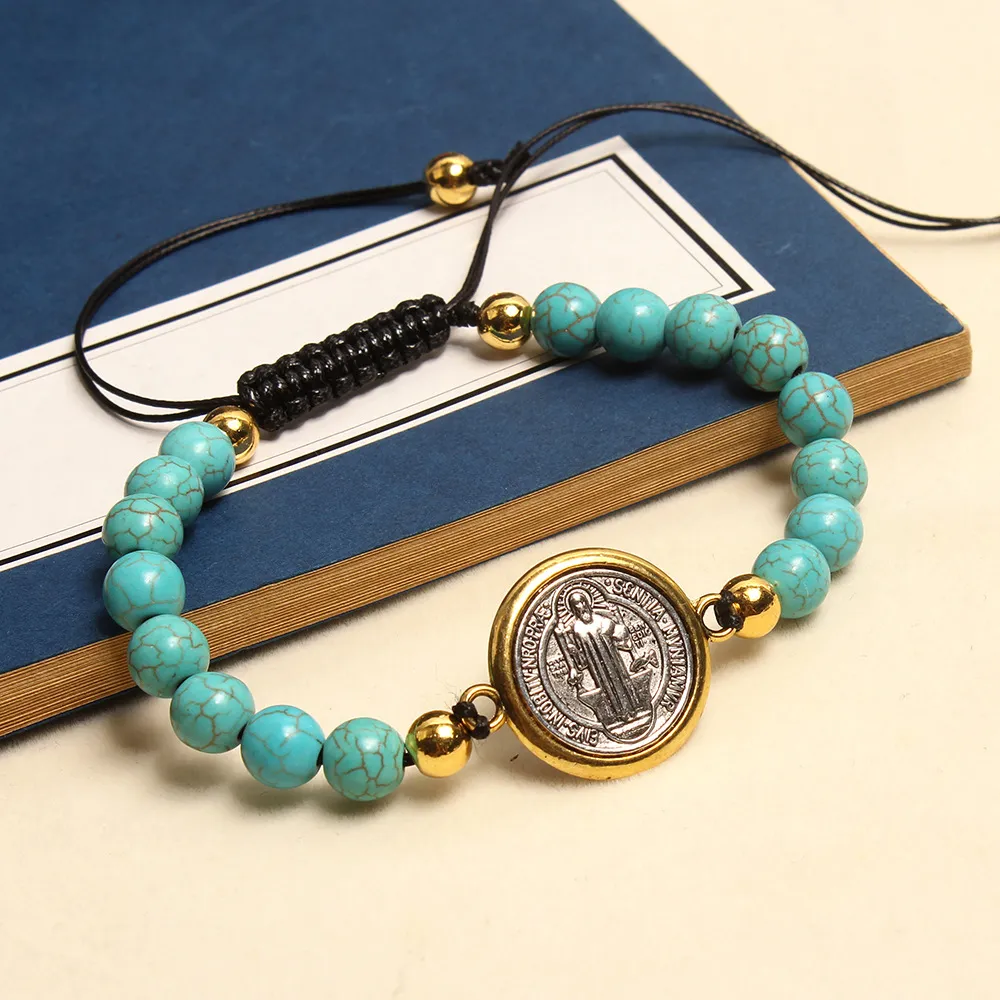 Aanpassen van touw heilige rozenkrans turquoise kralen armband gebed parelarmband religieuze sieraden