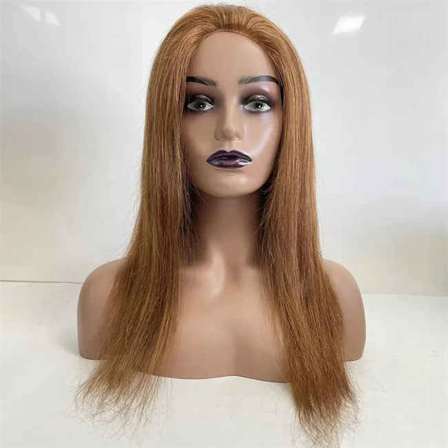 شعر البرازيلي البرازيلي البشري لون بني فاتح 6# PU PU Full Wig Thin Skin Caps silicone for woman