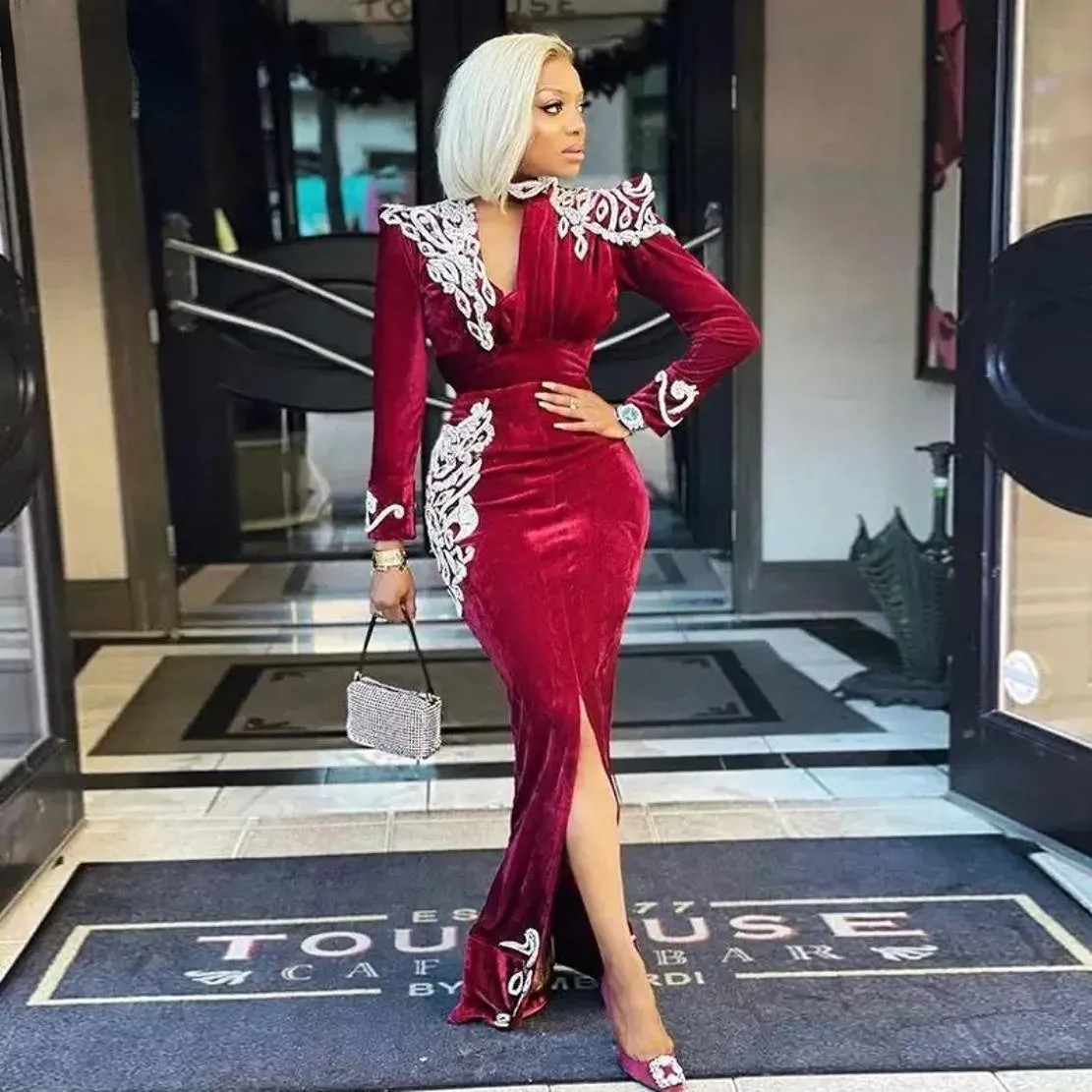 H and m cheap red velvet dress