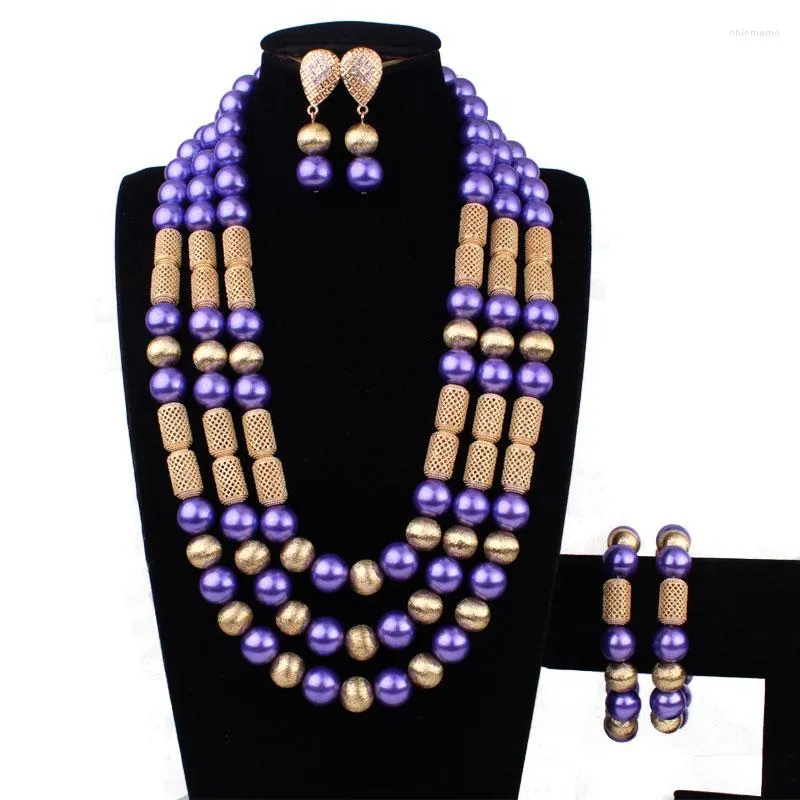 Серьги по ожерелью устанавливают африканские жемчужины имитация ювелирных украшений Дубай Золото, большая мода 2023