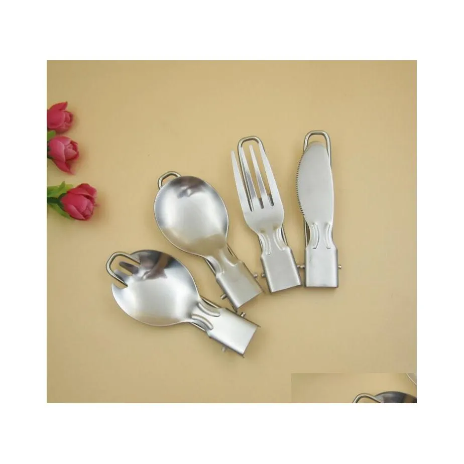 Geschirrsets kreative Outdoor tragbare faltbare Besteck Edelstahl -Messer -Gabel Spork Spork Flair Set Wanderwarengeschirr DHG0J