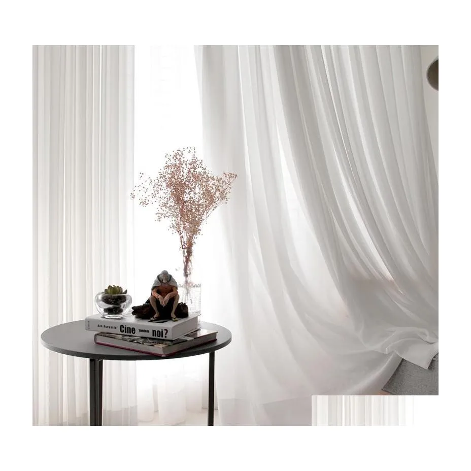 Gordijn witte tle gordijnen voor woonkamer decoratie moderne chiffon solide pure voile keuken huis drop levering tuin textiel textiel wi dhkiq