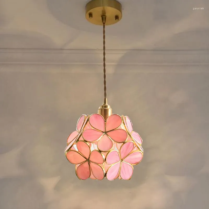 Pendant Lamps Petal Tiffany Glass Light Indoor Lighting Home Decor Dinning Room Hanging Lamp Bedroom Chandelier Ceiling Copper Fixture