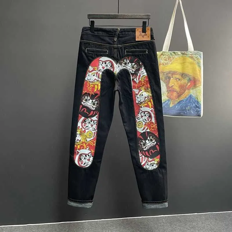 Men's Jeans Straight Pants Man Skeleton Embroidery Mopping Trousers Streetwear Denim Clothing for Men Baggy Designer Jeans 438 569