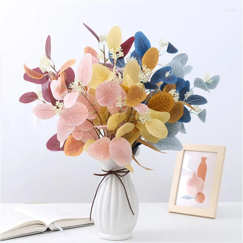 Decorative Flowers 5pcs 3 Forks Artificial Plant Eucalyptus Leaves Flower For Wedding Home Room Decoration Simulation Green Plants