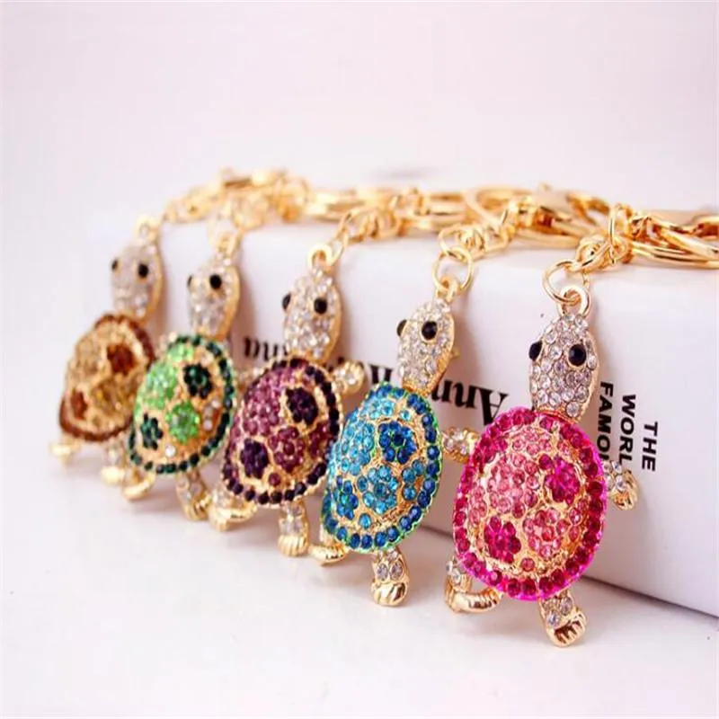 Keychains fofos Crystal Rhinestone Tortoise Keyrings Key Chains Holder para pingente de bolsa de carro B095