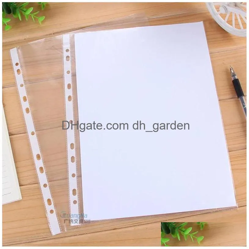 Filing Supplies A4 Transparent Plastic Punched Pockets Folders Thin 11Holes Loose Leaf File Storage Documents 100Pcs/Lot Dro Dhgarden Dhkjt