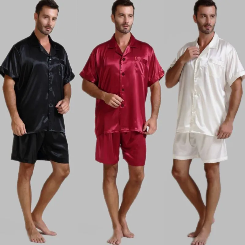 Vêtements de nuit pour hommes Pyjamas en satin de soie pour hommes Pyjamas Pyjamas Ensemble court Loungewear U S S M L XL 2XL 3XL 4XL Solide _ 6 couleurs 230111