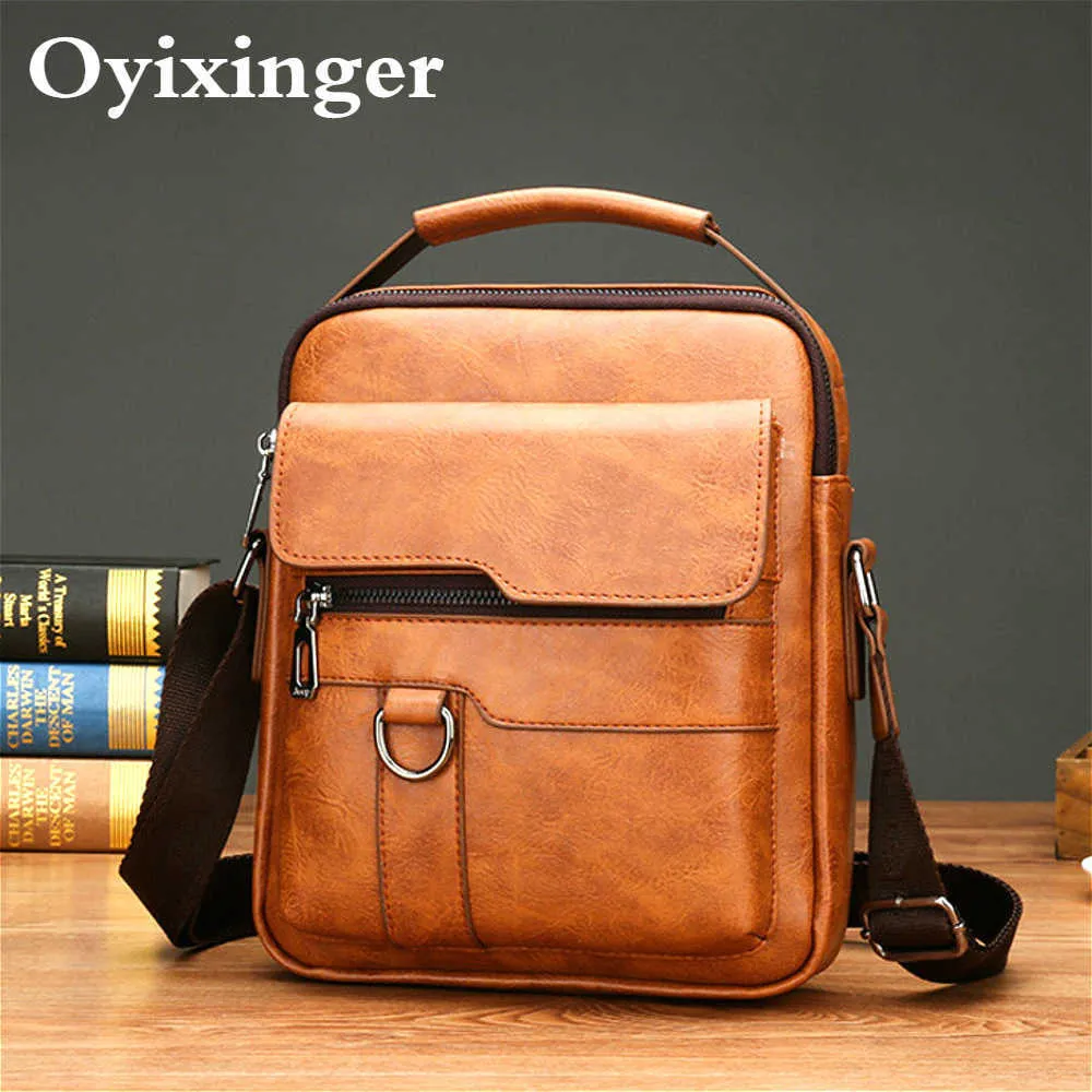 Briefcases Small Briefcase Men's Messenger Bag Men Shoulder Man Business Crossbody Bags For IPAD Air Mini Male Leather Handbag 0105