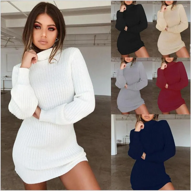 Casual Dresses 2023 Long Sleeve O Neck Autumn Dress For Women High Waist Skinny Cotton Kntting Sweater Winter Sexy Mini